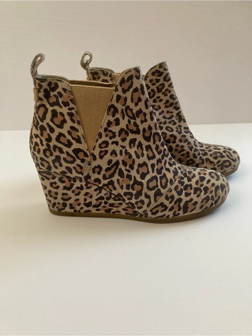 Toms Kelsey Leopard Print Wedge Ankle Booties